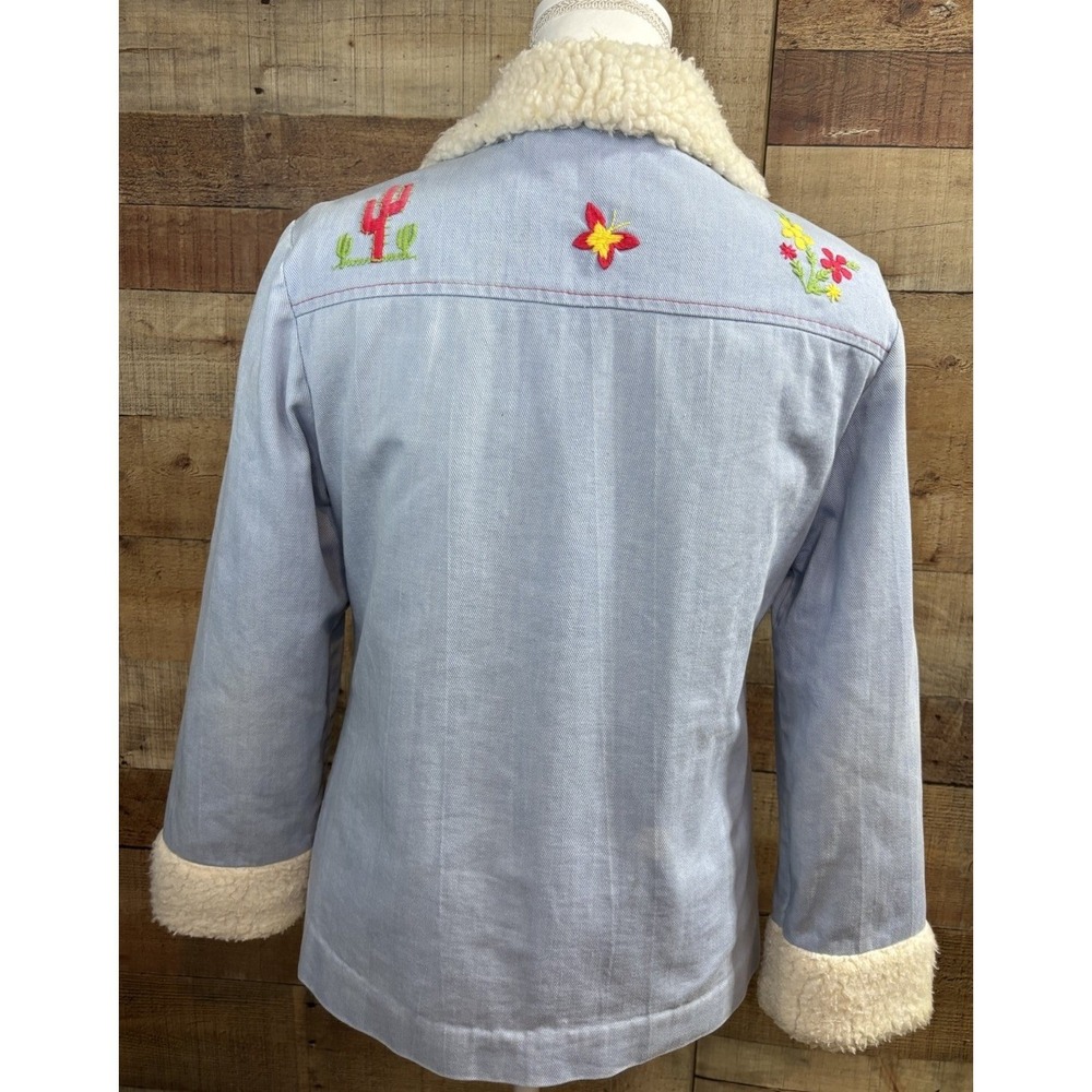 Vintage Denim Jean Jacket Mackintosh S Embroidered Flowers Hippie Western Style